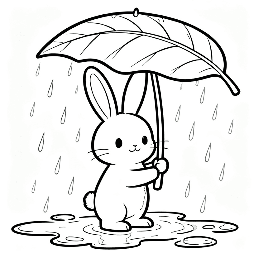 The Leaf Umbrella — free printable bunny coloring page