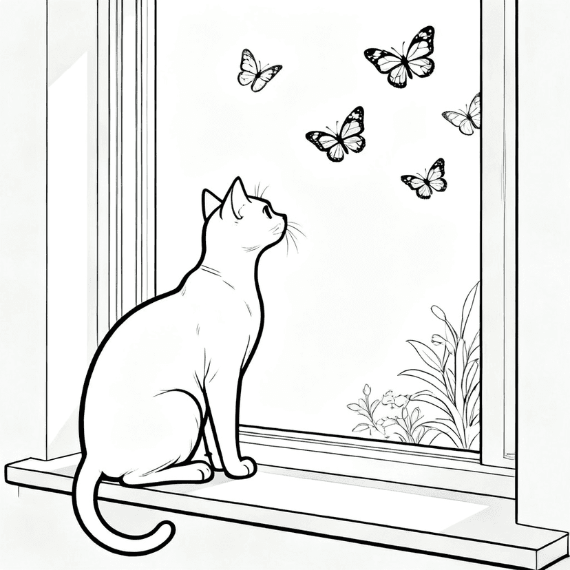 The Window Watcher — free printable cat coloring page