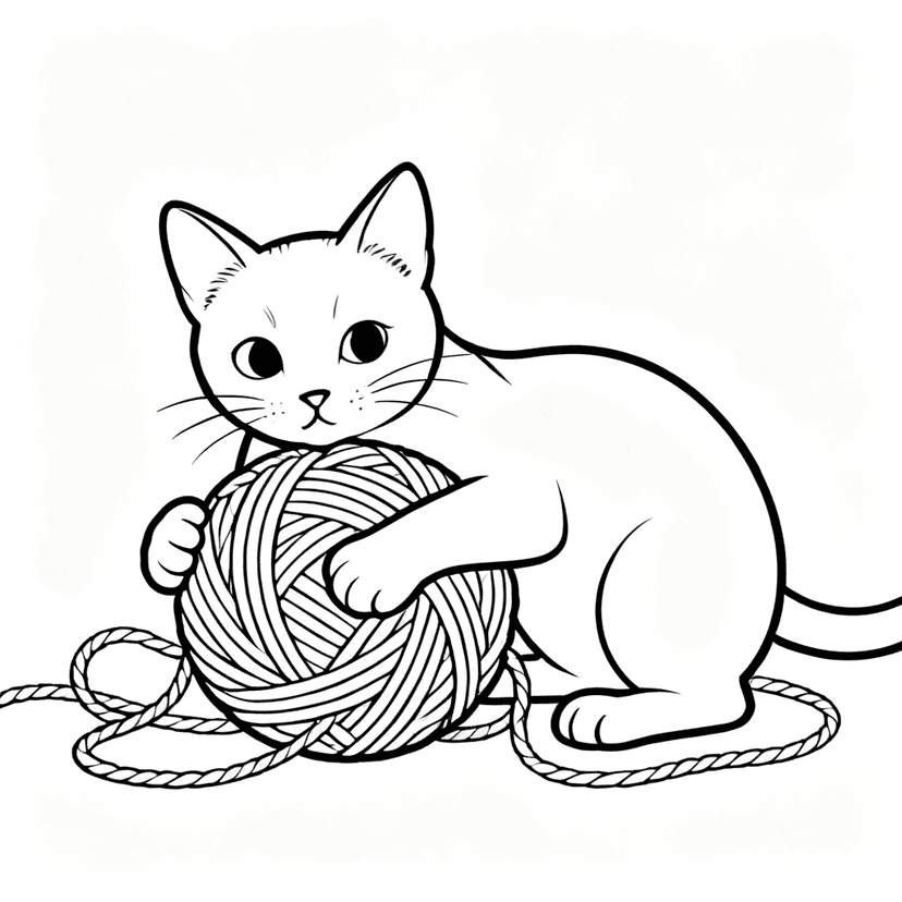 Yarn Trouble — free printable cat coloring page