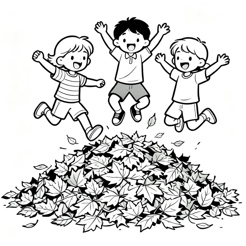 Leaf Pile Cannonball — free printable fall coloring page