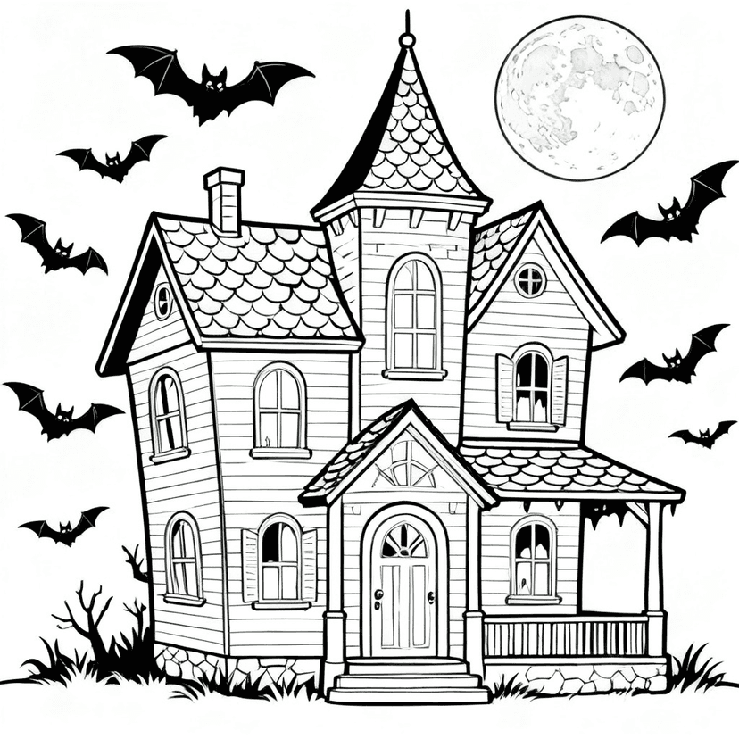 The (Fun) Haunted House — free printable halloween coloring page