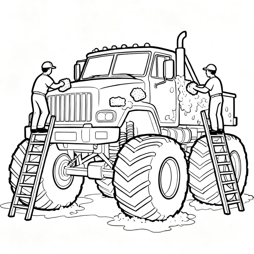 The Big Wash — free printable monster truck coloring page