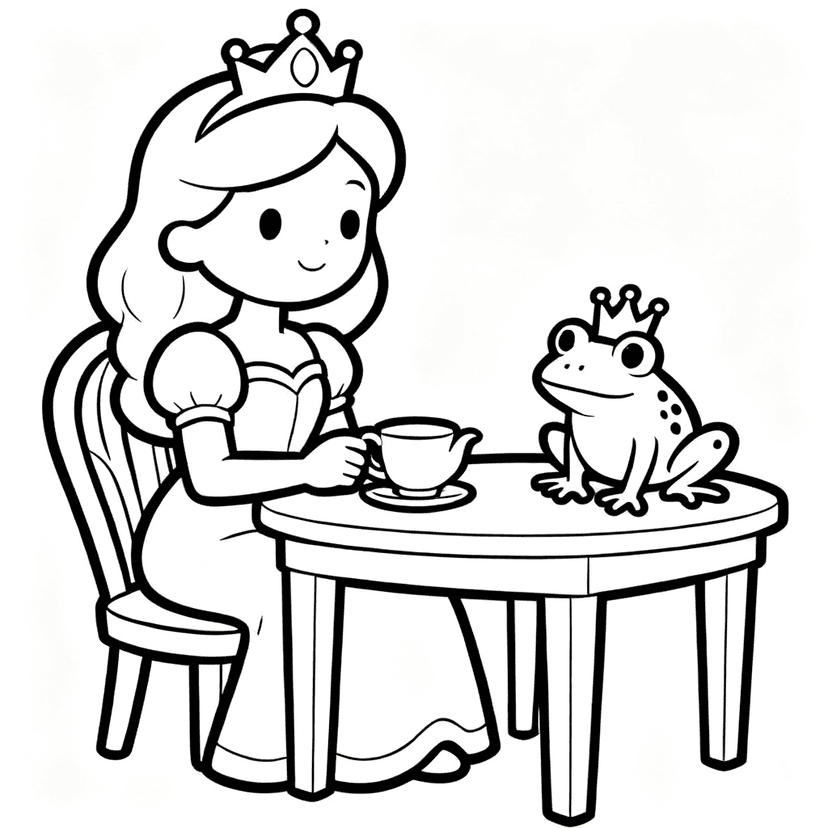 Tea With the Frog King — free printable princess coloring page