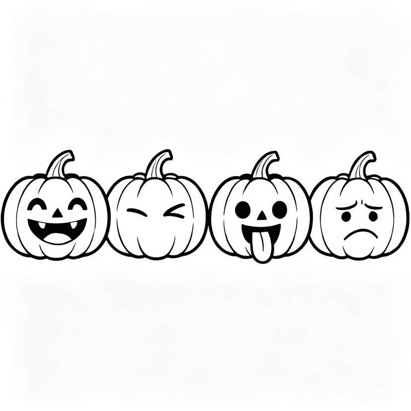 Four Funny Pumpkins — free printable pumpkin coloring page