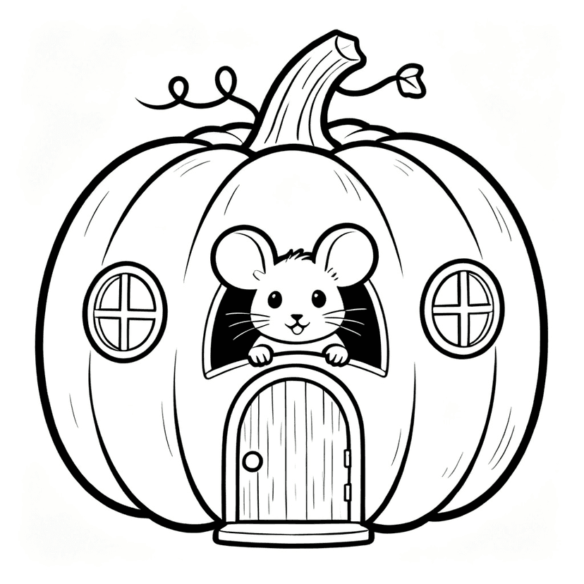 The Pumpkin House Mouse — free printable pumpkin coloring page