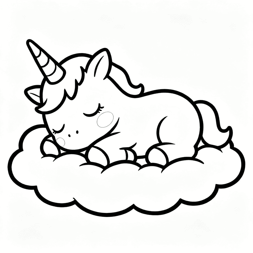 Cloud Nap — free printable unicorn coloring page