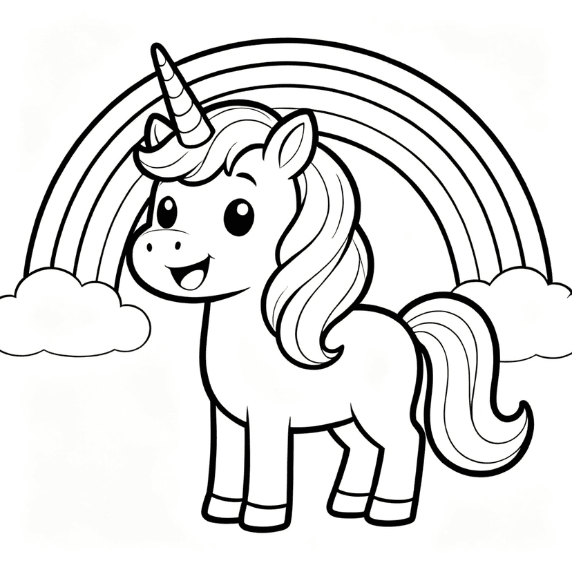 Rainbow Unicorn — free printable unicorn coloring page