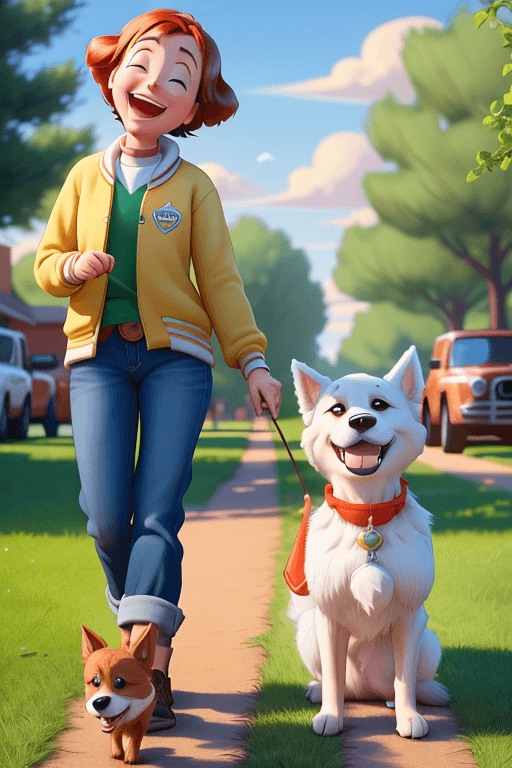 Maple and her puppy on a sunny walk