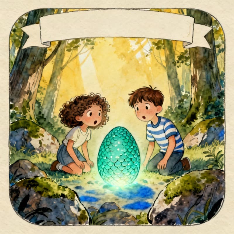 Crayon-style comic cover of two best friends finding a dragon egg, drawn with Kidgeni's AI comic maker for kids