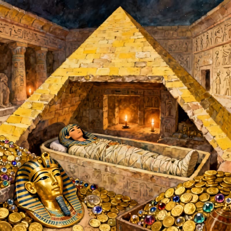 Querschnitt einer ägyptischen Pyramide als Geschichtsprojekt im Hausunterricht, erstellt mit Kidgeni