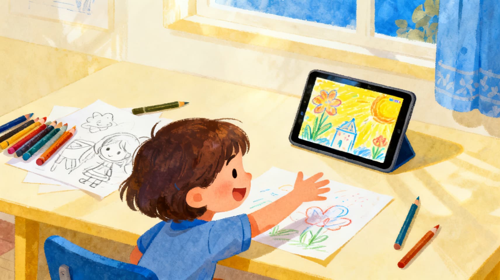 Illustration for "Does AI Art Help or Hurt Kids' Creativity?"