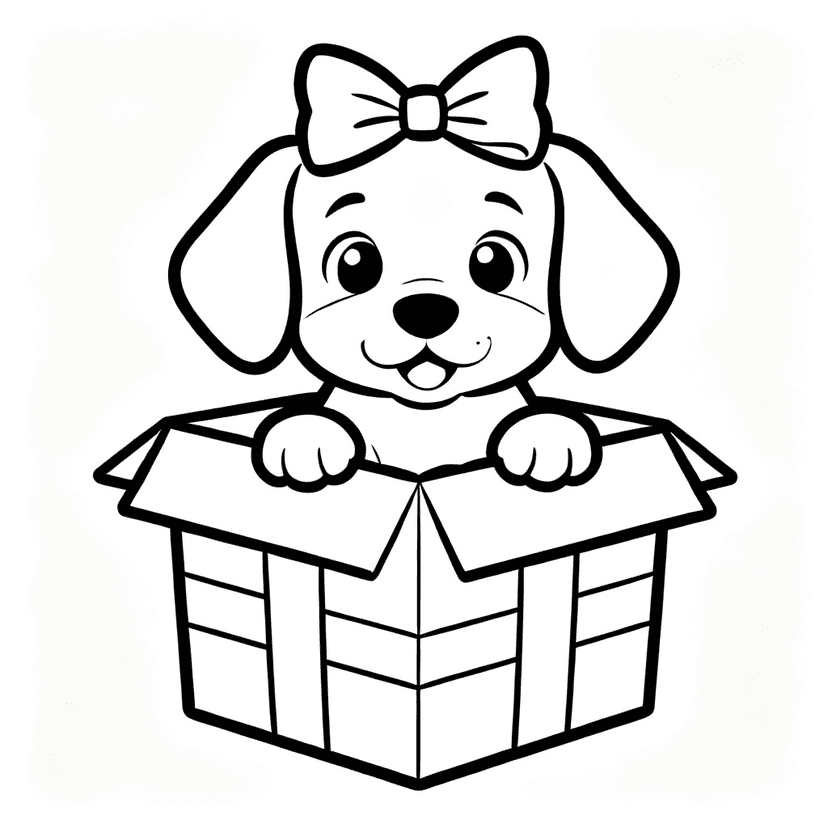 Christmas Puppy Surprise — free printable christmas coloring page