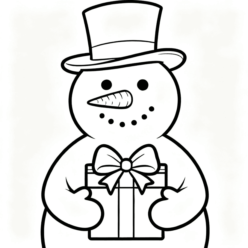 Snowman with a Present — free printable christmas coloring page