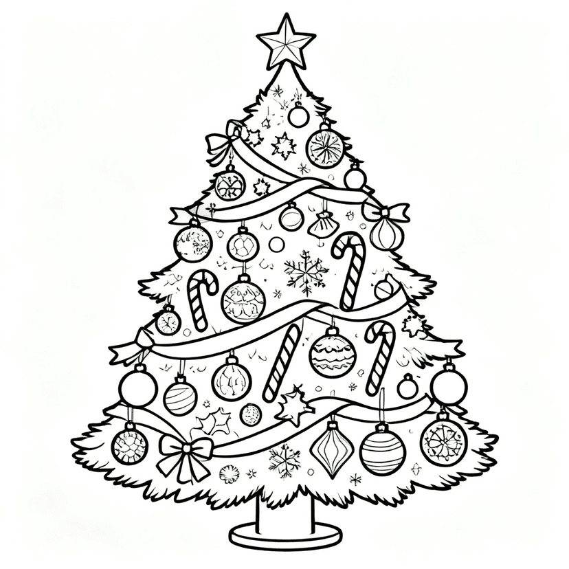 The Fully Loaded Tree — free printable christmas tree coloring page