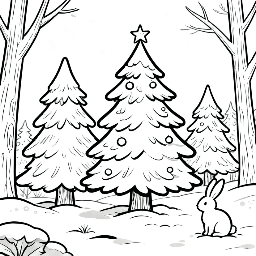 Three Trees in the Snow — free printable christmas tree coloring page
