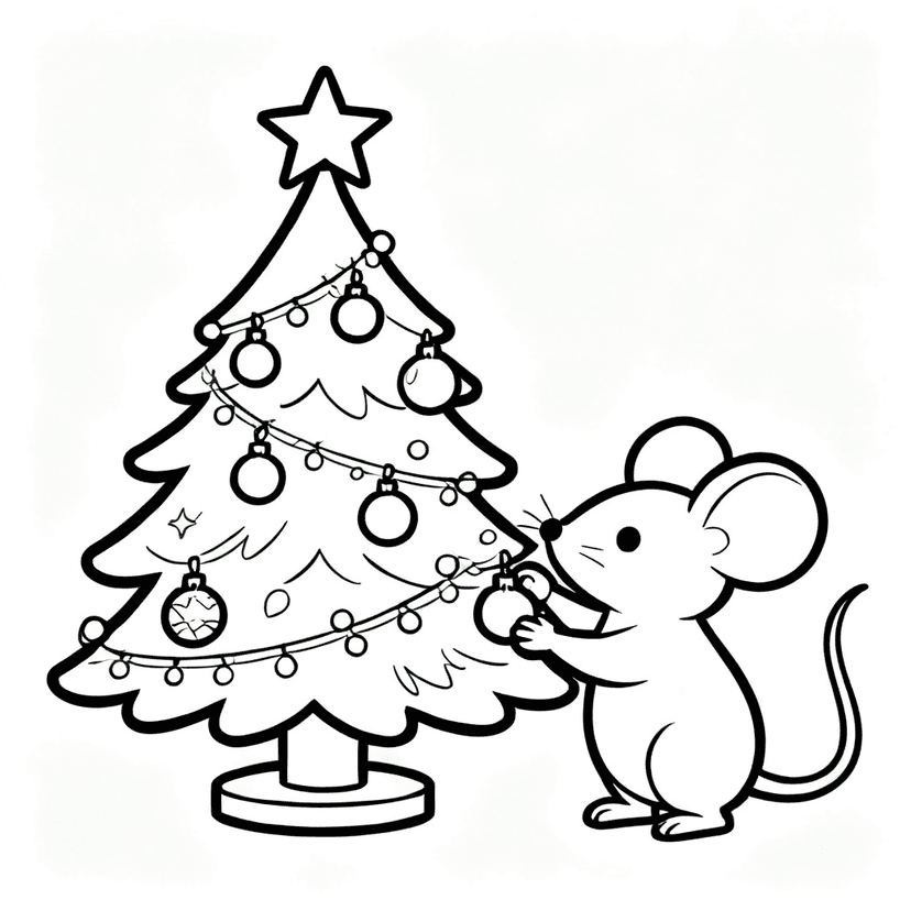 A Mouse's First Christmas Tree — free printable christmas tree coloring page