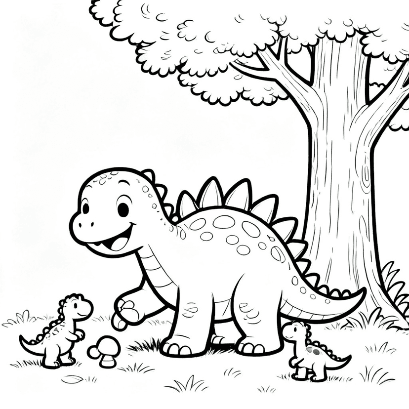 Stegosaurus and Pals — free printable dinosaur coloring page