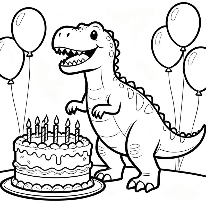 T-Rex Birthday Party — free printable dinosaur coloring page