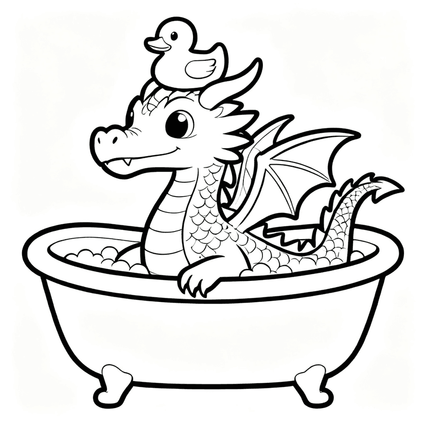 Bubble Bath — free printable dragon coloring page