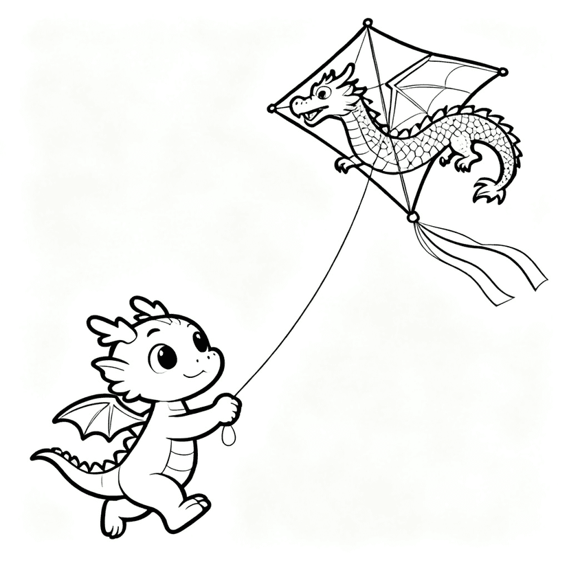The Dragon Kite — free printable dragon coloring page