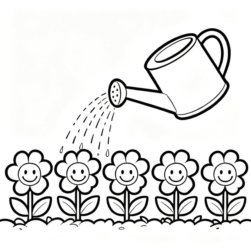 Watering Time — free printable flower coloring page