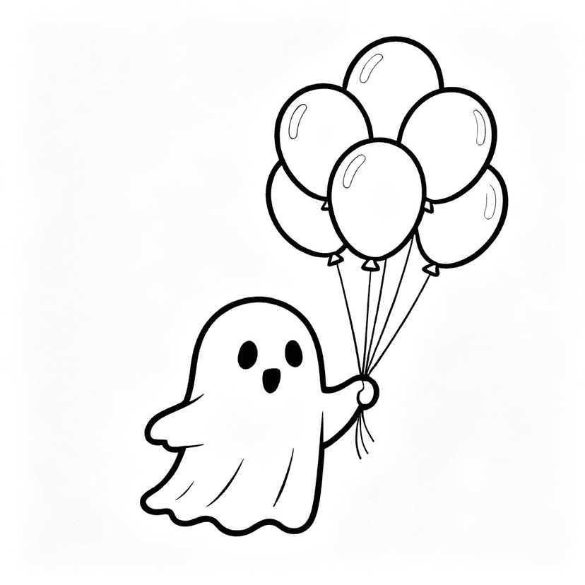 Ghost with Balloons — free printable ghost coloring page