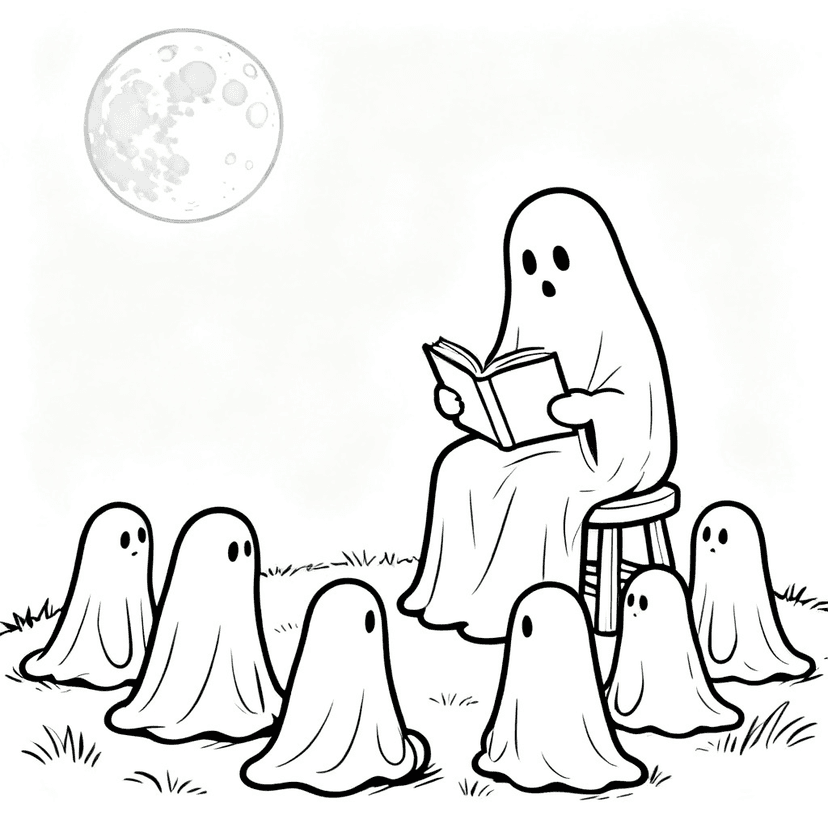 Ghost Story Time — free printable ghost coloring page