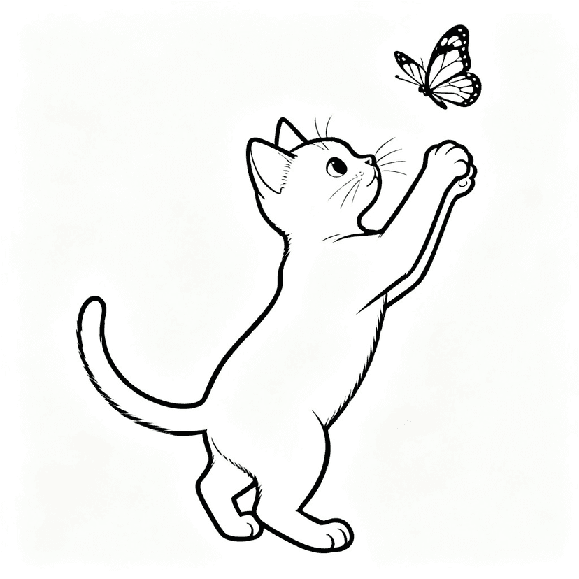 The Butterfly Game — free printable kitten coloring page