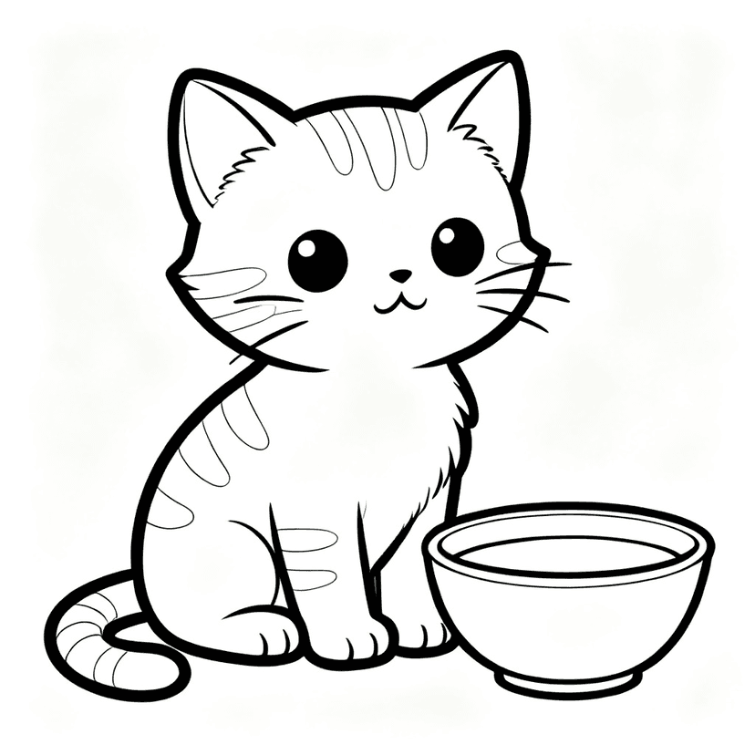 The Milk Bowl — free printable kitten coloring page