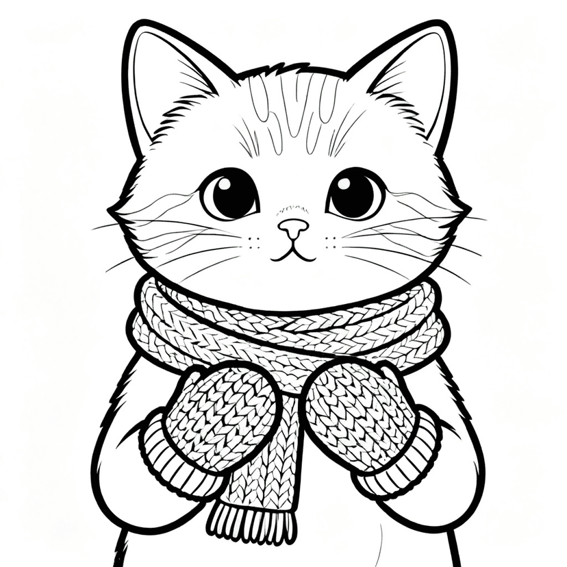 A Kitten in Mittens — free printable kitten coloring page