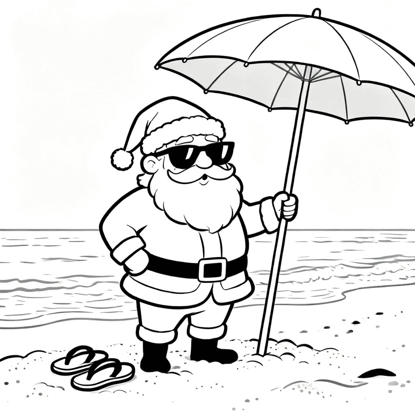 Santa's Summer Vacation — free printable santa coloring page