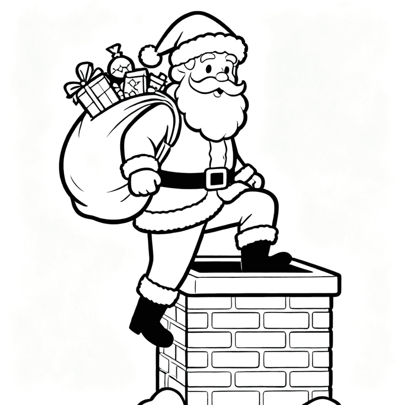 Down the Chimney — free printable santa coloring page