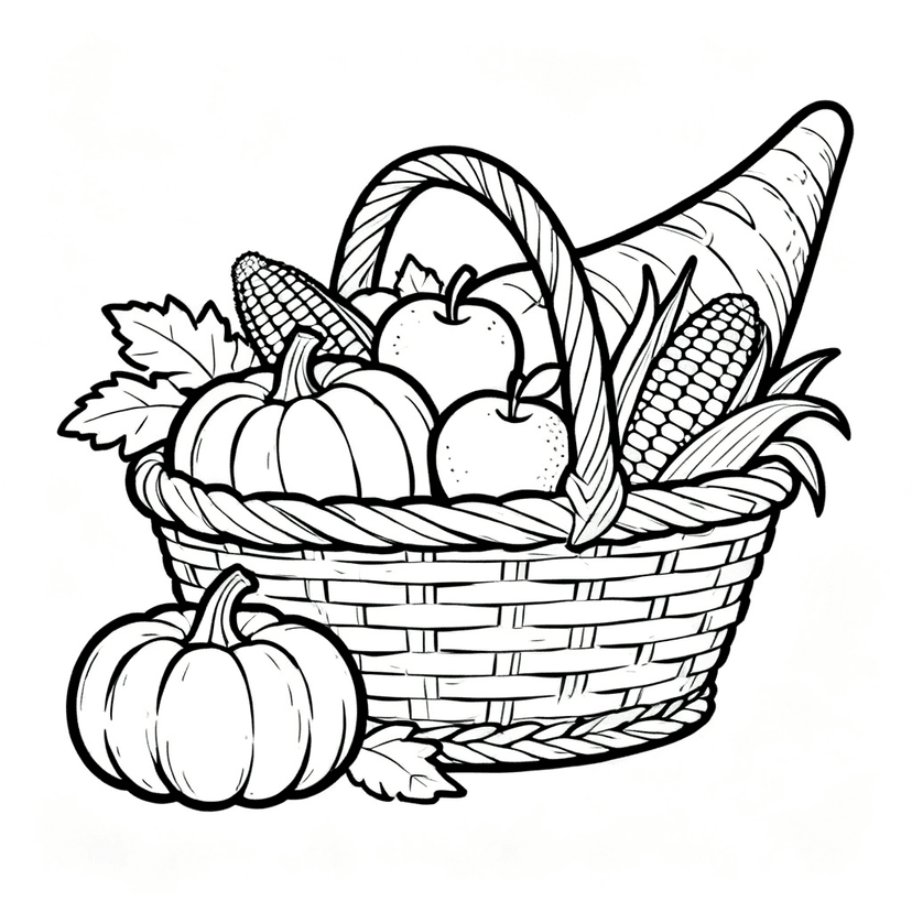 Horn of Plenty — free printable thanksgiving coloring page