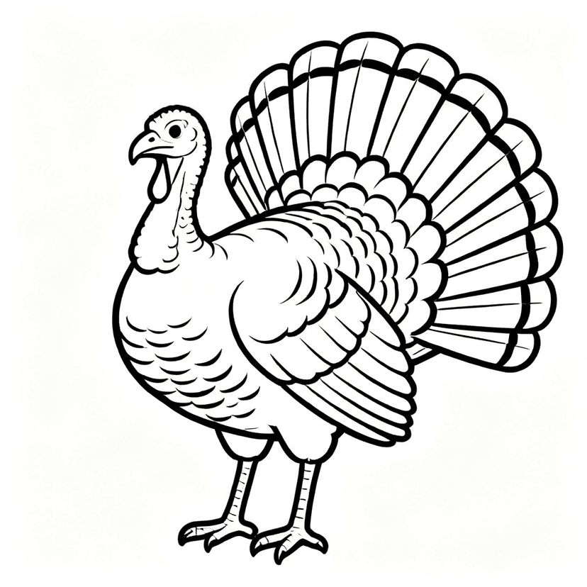 The Proud Tail Fan — free printable turkey coloring page
