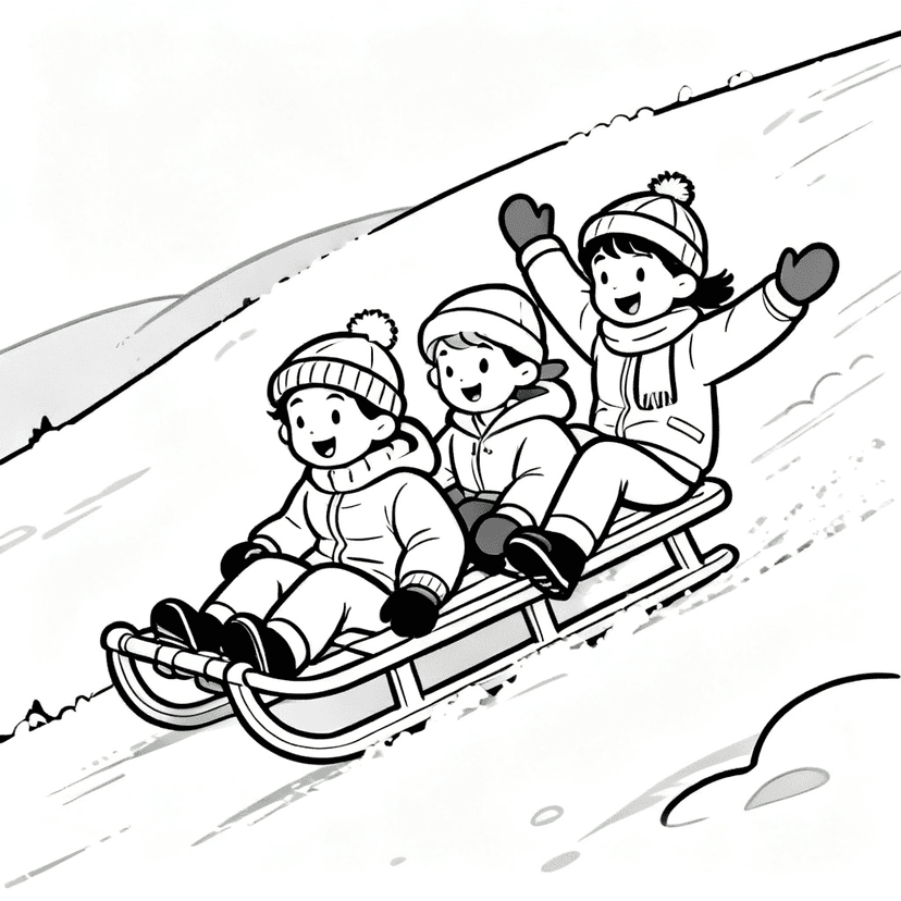 The Toboggan Run — free printable winter coloring page